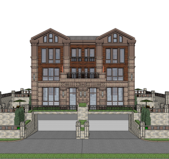 欧式联排别墅SU模型，联排别墅SKP模型下载