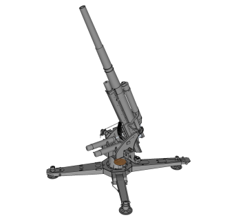 德国FLAK18高射炮草图大师模型，高射炮SU模型下载