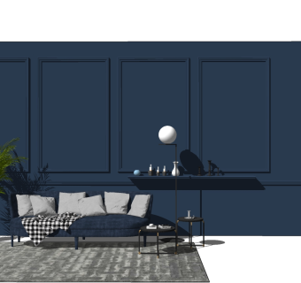 现代蓝色简约沙发su模型，沙发草图大师模型下载