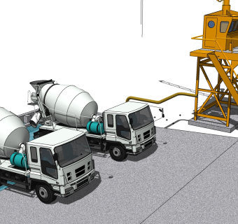 现代混泥土搅拌车草图大师模型，搅拌车sketchup模型下载