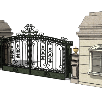 欧式入口大门草图大师模型下载，入口大门SU模型分享