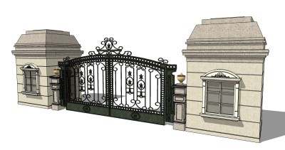 欧式入口大门草图大师模型下载，入口大门SU模型分享