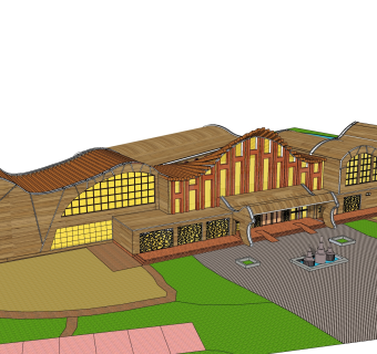 自然风酒店外观草图大师模型，酒店外观sketchup模型免费下载