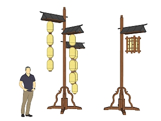 复古中国风装饰灯柱灯架路灯sketchup模型下载