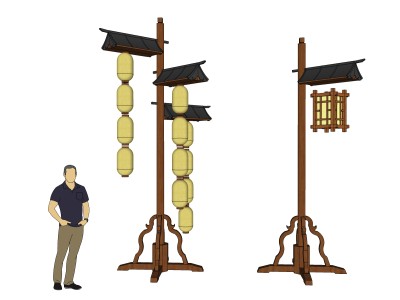 复古中国风装饰灯柱灯架路灯sketchup模型下载