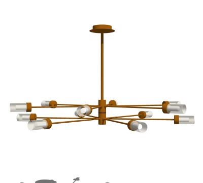 工业风吊灯草图大师模型，枝形铁艺吊灯效果图su模型下载
