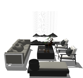 新中式沙发组合su模型 ，沙发茶几组合skp模型下载