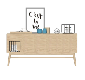   现代简约电视柜摆件组合草图大师模型，电视柜sketchup模型