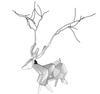 现代几何鹿雕塑su模型,摆件草图大师模型下载