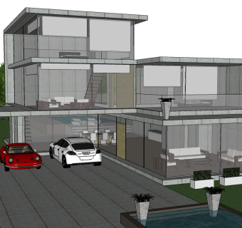 现代别墅草图大师模型，别墅skp模型下载