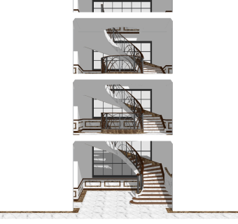 欧式螺旋楼梯草图大师模型，螺旋楼梯sketchup模型免费下载
