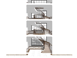 欧式螺旋楼梯草图大师模型，螺旋楼梯sketchup模型免费下载