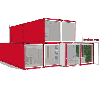 现代集装箱改造房su模型，改造房草图大师模型下载