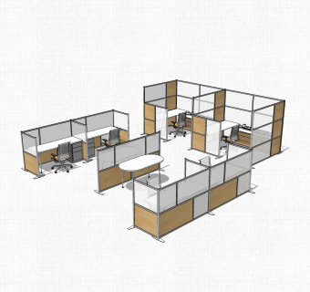 现代屏风办工桌草图大师模型，办公桌sketchup模型，办公桌su素材下载