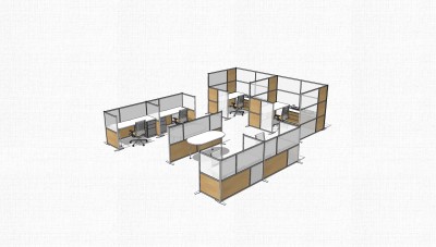 现代屏风办工桌草图大师模型，办公桌sketchup模型，办公桌su素材下载