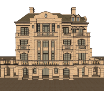 法式独栋别墅草图大师模型下载，sketchup别墅外观su模型分享