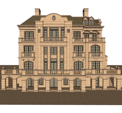 法式独栋别墅草图大师模型下载，sketchup别墅外观su模型分享