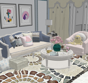 后现代轻奢家装草图大师模型，家装SU模型下载