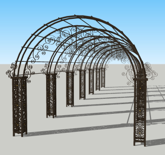 欧式铁艺爬藤廊架草图大师模型，铁艺爬藤廊架sketchup模型下载