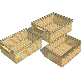 现代竹制收纳箱su模型，竹制品草图大师模型下载