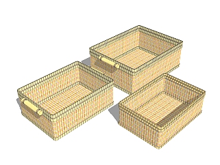 现代竹制收纳箱su模型，竹制品草图大师模型下载