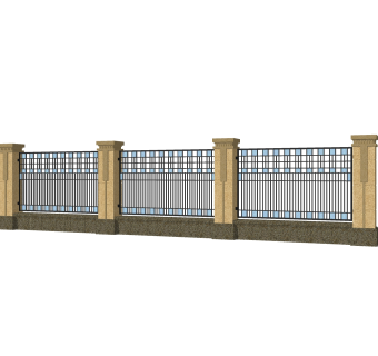 新中式围墙护栏免费su模型，栏杆skp模型下载