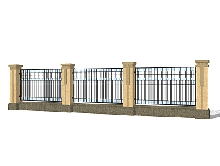 新中式围墙护栏免费su模型，栏杆skp模型下载