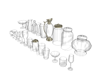现代杯子草图大师模型，餐具sketchup模型下载