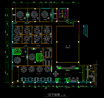 餐厅精装装修CAD图纸，餐厅建筑设计下载