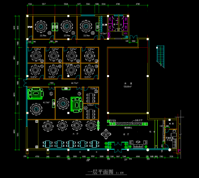 餐厅精装装修CAD图纸，餐厅建筑设计下载