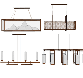 中式吊灯灯具组合草图大师模型，中式灯具组合sketchup模型下载