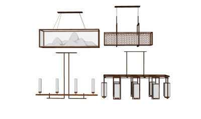 中式吊灯灯具组合草图大师模型，中式灯具组合sketchup模型下载