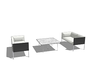 现代白色简约办公沙发草图大师模型，办公沙发skp模型下载