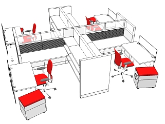 现代隔断办公桌草图大师模型，办公桌su模型下载