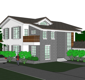 简约中式别墅草图大师模型，别墅sketchup模型