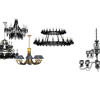  欧式吊灯组合su模型，吊灯草图大师模型下载
