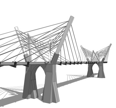 斜拉桥草图大师模型下载，斜拉桥sketchup模型分享