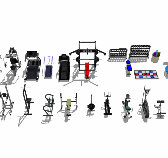 现代健身器材草图大师模型，健身器材skp模型下载