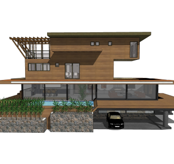 现代风格别墅草图大师模型下载，别墅SKP模型下载