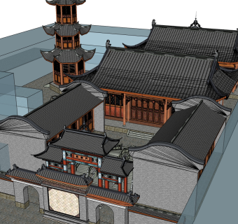 寺庙草图大师模型下载、寺庙su模型下载