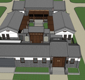 传统四合院建筑草图大师模型分享免费下载