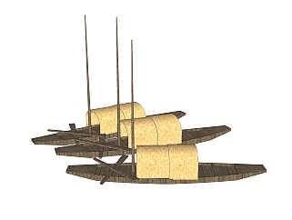 中式渔船免费su模型下载，渔船草图大师模型