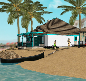 现代滨水别墅sketchup模型，别墅skb文件下载