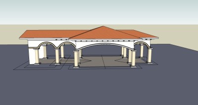 西班牙风格门亭SU模型，门亭草图大师模型下载