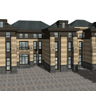 欧式别墅外观草图大师模型，别墅外观sketchup模型免费下载