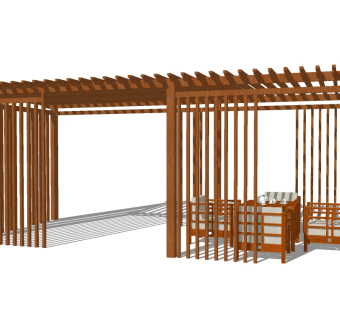 新中式实木廊架草图大师模型，实木廊架sketchup模型下载