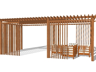 新中式实木廊架草图大师模型，实木廊架sketchup模型下载