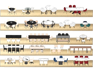 现代餐桌椅组合su模型，餐桌组合sketchup模型下载