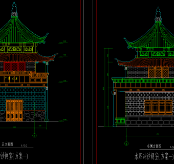 仿清式古建景观亭CAD施工图，景观亭CAD建筑图纸下载