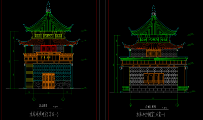 仿清式古建景观亭CAD施工图，景观亭CAD建筑图纸下载